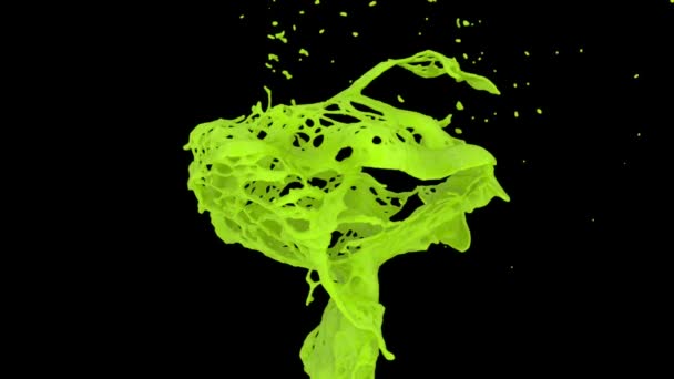 Abstract Splash Van Licht Groene Verf Slow Motion Geïsoleerd Zwarte — Stockvideo