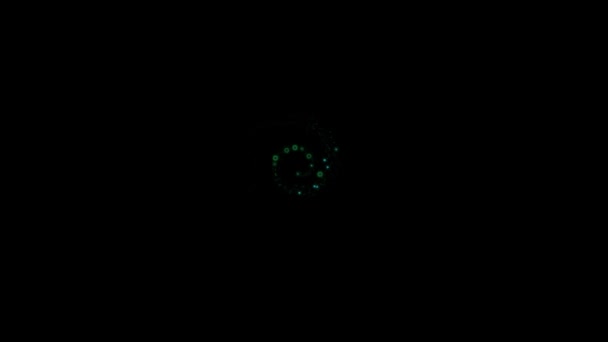 Космическая Спираль Светящимися Пульсирующими Элементами Различных Зеленых Тонах Черном — стоковое видео