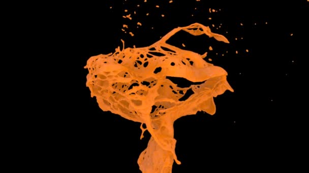 Абстрактный Всплеск Оранжевой Краски Замедленной Съемке Выделенный Черном Фоне — стоковое видео