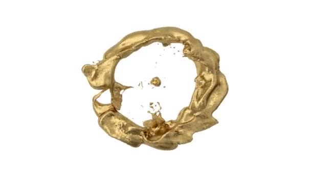 Anello Oro Liquido Trasforma Goccia Isolato Sfondo Bianco — Video Stock