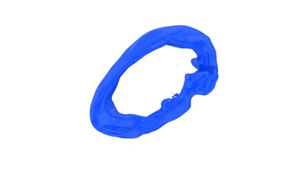 Anneau éclaboussant de peinture bleue forme boule, isolé sur fond blanc 