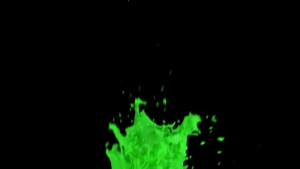 Close View Green Color Splashing Slow Motion Isolated Black Background — Stock Video