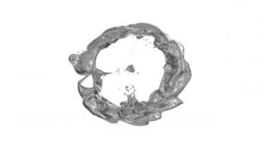 Sıvı metal halkası, beyaz arka plan üzerinde izole damla dönüşür