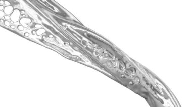 Yavaş çekimde akan sıvı metal, beyaz arka plan üzerinde izole. 