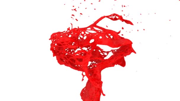 Abstract Splash Red Paint Slow Motion Isolated White Background — Stock Video