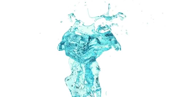 Turquoise Blue Water Fountain Splashing Slow Motion Isolated White — Stock Video