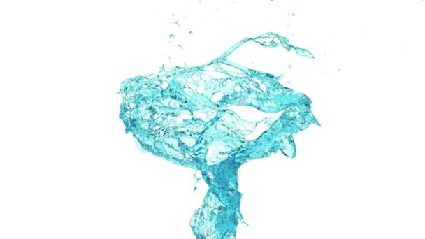 Абстрактный Всплеск Бирюзовой Воды Замедленной Съемке Выделенный Белом Фоне — стоковое видео