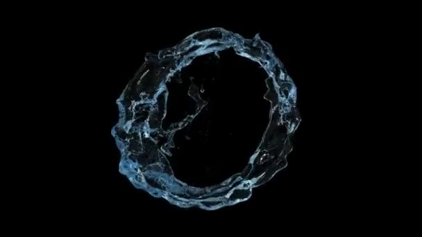 Licht Blauwe Ring Van Water Spatten Stromend Slow Motion Geïsoleerd — Stockvideo