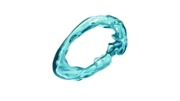 Splashing Ring Turquoise Blue Water Form Ball Isolated White Background — Stok Video