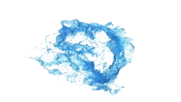 Світло Блакитне Водяне Кільце Бризкає Дику Турбулентну Ізольовано Білому Тлі — стокове відео