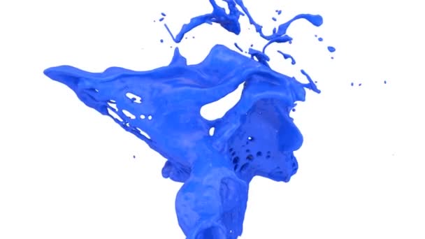 Крупный План Синей Краски Всплеск Замедленной Съемке Изолированный Белом — стоковое видео