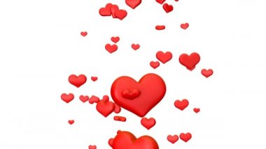 Büyük kırmızı kalpler uçuyor, birçok küçük kalpten çevrili. Beyaz arka planda yalıtılmış. 