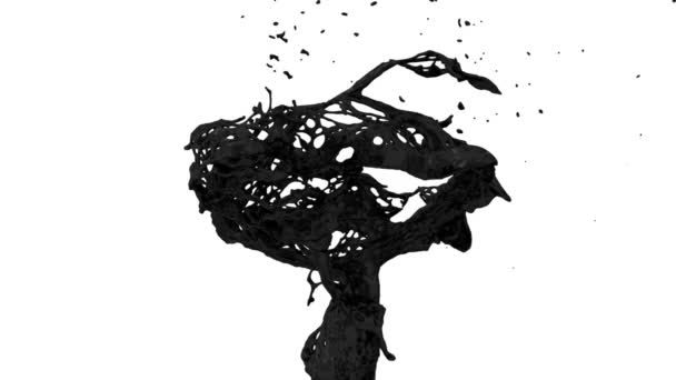 缓慢运动的黑色油漆的抽象飞溅 在白色背景上隔离 — 图库视频影像