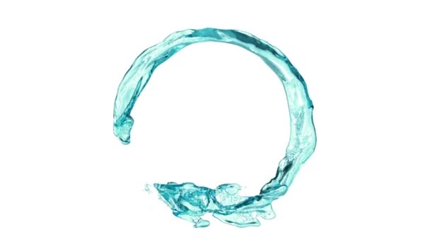 Thin Open Ring Turbulent Turquoise Water Isolated White Background — Stock Video