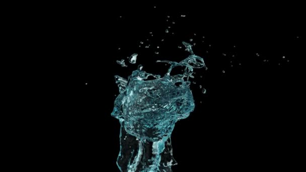 Turquoise Blue Water Fountain Splashing Dynamic Super Slow Motion Isolated — Stock Video