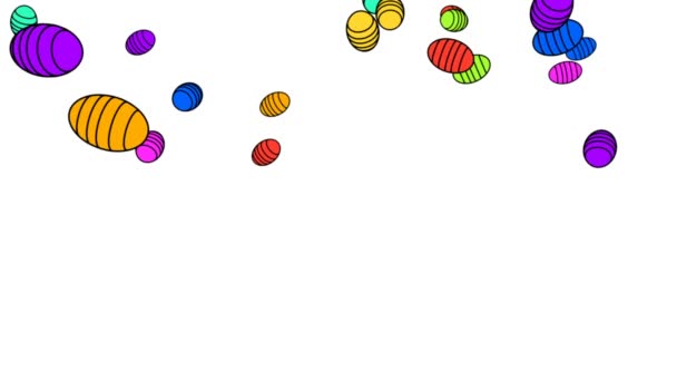 Animation de Pâques - pluie d "œufs de Pâques colorés en style dessin animé, isolés sur blanc  