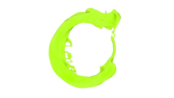 Open Ring Light Green Paint Flowing Rotating Isolated White Background — Stock Video