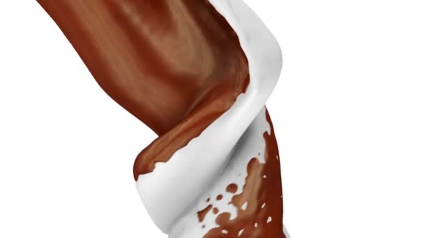 Leite Fluxo Redemoinho Chocolate Câmera Lenta Isolados Fundo Branco — Vídeo de Stock