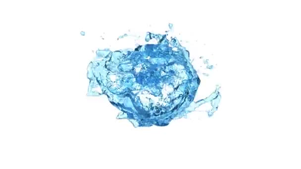 Ring Light Blue Turbulent Water Transforms Drop Isolated White Background — Stock Video