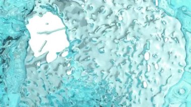 Ekrana sıçrayan turkuaz su - kamera fly-through, beyaz arka plan üzerinde izole