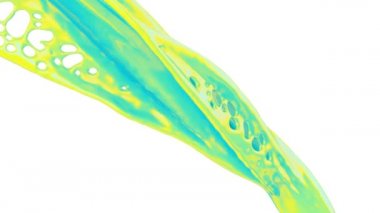 Beyaz arka plan üzerinde izole yavaş çekimde akan karışık yeşil ve mavi boya