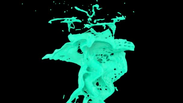 抽象绿松石漆飞溅在慢动作 孤立在黑色背景 — 图库视频影像