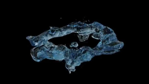 Anello Orizzontale Acqua Azzurra Trasforma Goccia Isolato Sfondo Nero — Video Stock