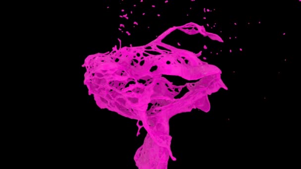 Abstract Splash Van Roze Verf Slow Motion Geïsoleerd Zwarte Achtergrond — Stockvideo