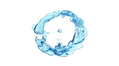 Açık mavi su sıçrama halkası, beyaz arka plan üzerinde izole damla dönüşür. 