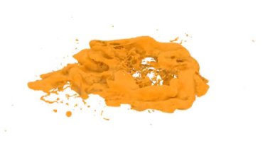 Turuncu rengin yatay halkası türbülanslı bir şekilde damlaya dönüşür, beyaz arka plan da izole