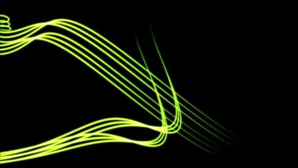 从一侧流向另一侧的抽象运动中的绿色发光线 — 图库视频影像