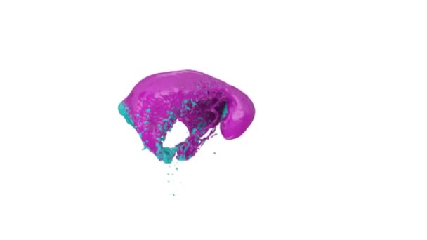 Purple Turquoise Paint Splashes Collide Form Ball White Background — Stock Video