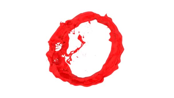 Rode Ring Van Kleur Spatten Vloeiende Slow Motion Geïsoleerd Witte — Stockvideo