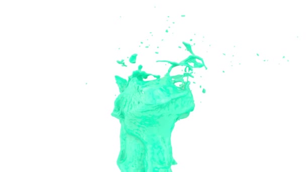 Turquoise Kleur Splash Dynamische Super Slow Motion Geïsoleerd Wit — Stockvideo