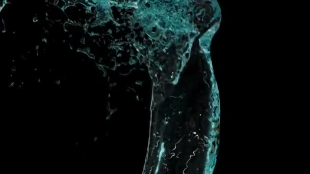 Закройте Вид Плещущийся Бирюзово Голубой Поток Воды Изолированный Чёрном Фоне — стоковое видео