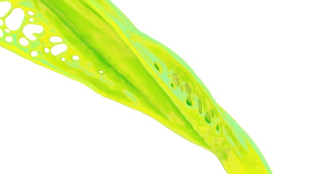 Gemengde Gele Groene Verf Stroomt Slow Motion Geïsoleerd Witte Achtergrond — Stockvideo