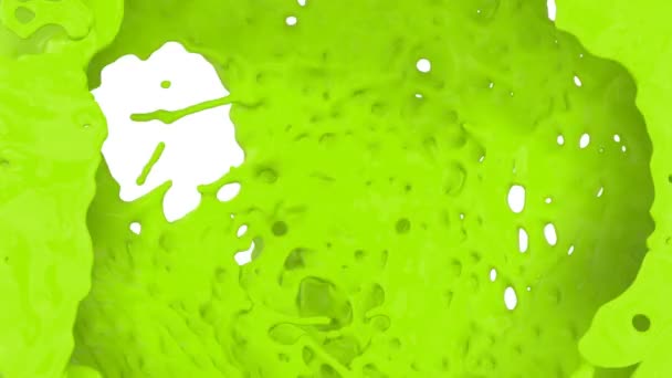 Pintura Verde Clara Salpicando Tela Câmera Fly Isolado Fundo Branco — Vídeo de Stock