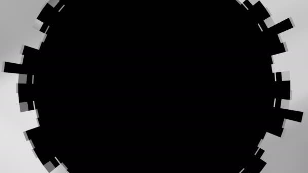 円形展開細かい金属要素の背景アニメーション 中央に 黒で隔離 — ストック動画