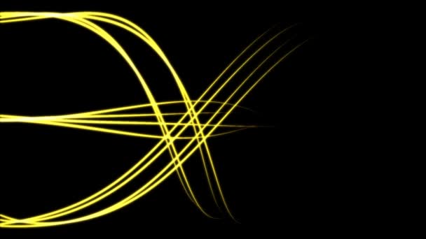 片側からもう一方の側に流れる抽象的な曲線運動の黄色い輝く線 — ストック動画