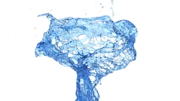 Rotationsspritzer Blauen Wassers Zeitlupe Isoliert Auf Weißem Hintergrund — Stockvideo