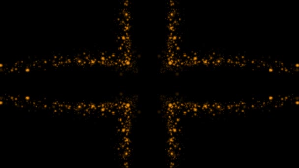 Naranja Brillante Cruz Orbes Partículas Movimiento Sobre Fondo Negro — Vídeo de stock