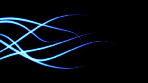 从一侧流向另一侧的弯曲运动中的蓝色发光线 — 图库视频影像