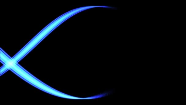 青い輝く線は 左右に流れる目の抽象的な形状を描きます — ストック動画