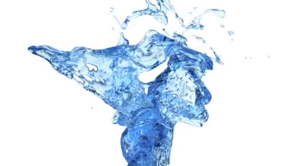 动态超慢动作中蓝色水溅的特写视图 在白色背景上隔离 — 图库视频影像