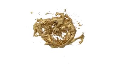 Çalkantılı sıvı altın halkası, beyaz arka plan üzerinde izole damla dönüşür