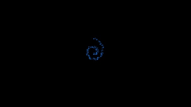 Vliegen Mystic Spiraal Gemaakt Van Blauwe Gloeiende Bollen Zwarte Achtergrond — Stockvideo