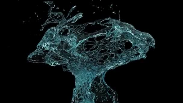 Türkisfarbenes Wasser Plätschert Zeitlupe Isoliert Auf Schwarzem Hintergrund — Stockvideo
