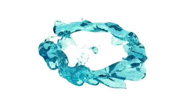 Anillo Inclinado Agua Azul Turquesa Transforma Gota Aislado Sobre Fondo — Vídeos de Stock