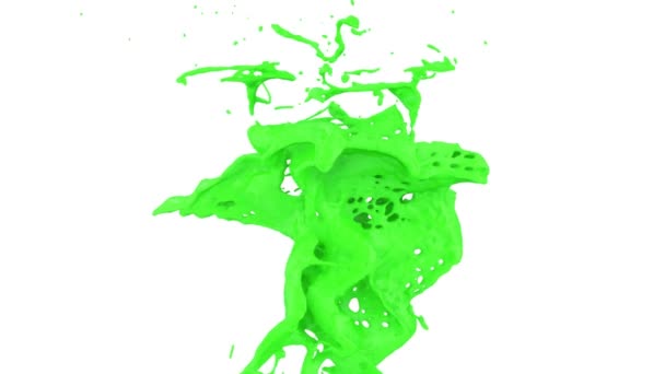 Pintura Verde Abstracta Salpicada Cámara Lenta Aislada Sobre Fondo Blanco — Vídeos de Stock