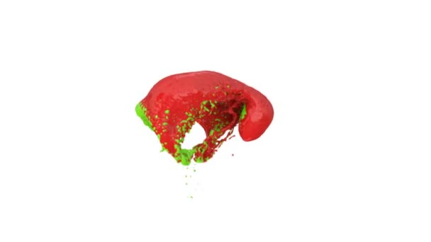 緑と赤の塗料のスプラッシュは スローモーションで衝突し 白に隔離されたボールを形成します — ストック動画